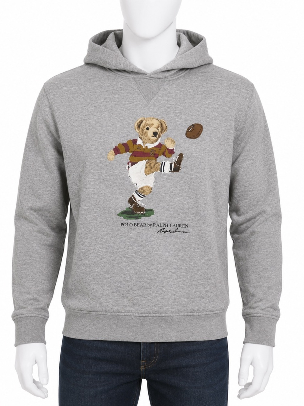 Ralph Lauren Polo Bear Hoodie Heather Gray Rugby Bear Size Medium Sweatshirt